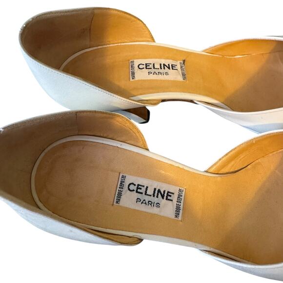 Vintage Celine Paris Size 8 White Pumps with Blue Polka Dots - Picture 7 of 8